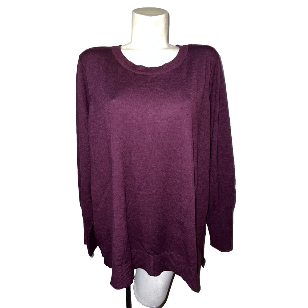 SOFT SURROUNDINGS Sweater Plus Size 2X/3X Burgundy Ribbed Trim/Hem LS Knit Top